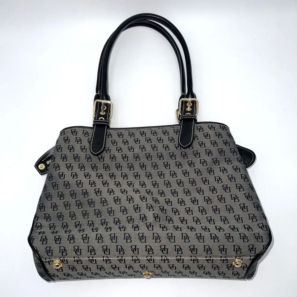 Dooney and Bourke H035C B1 Buckle Satchel Black Trim Grey Purse Canvas Bag EUC - Picture 2 of 14